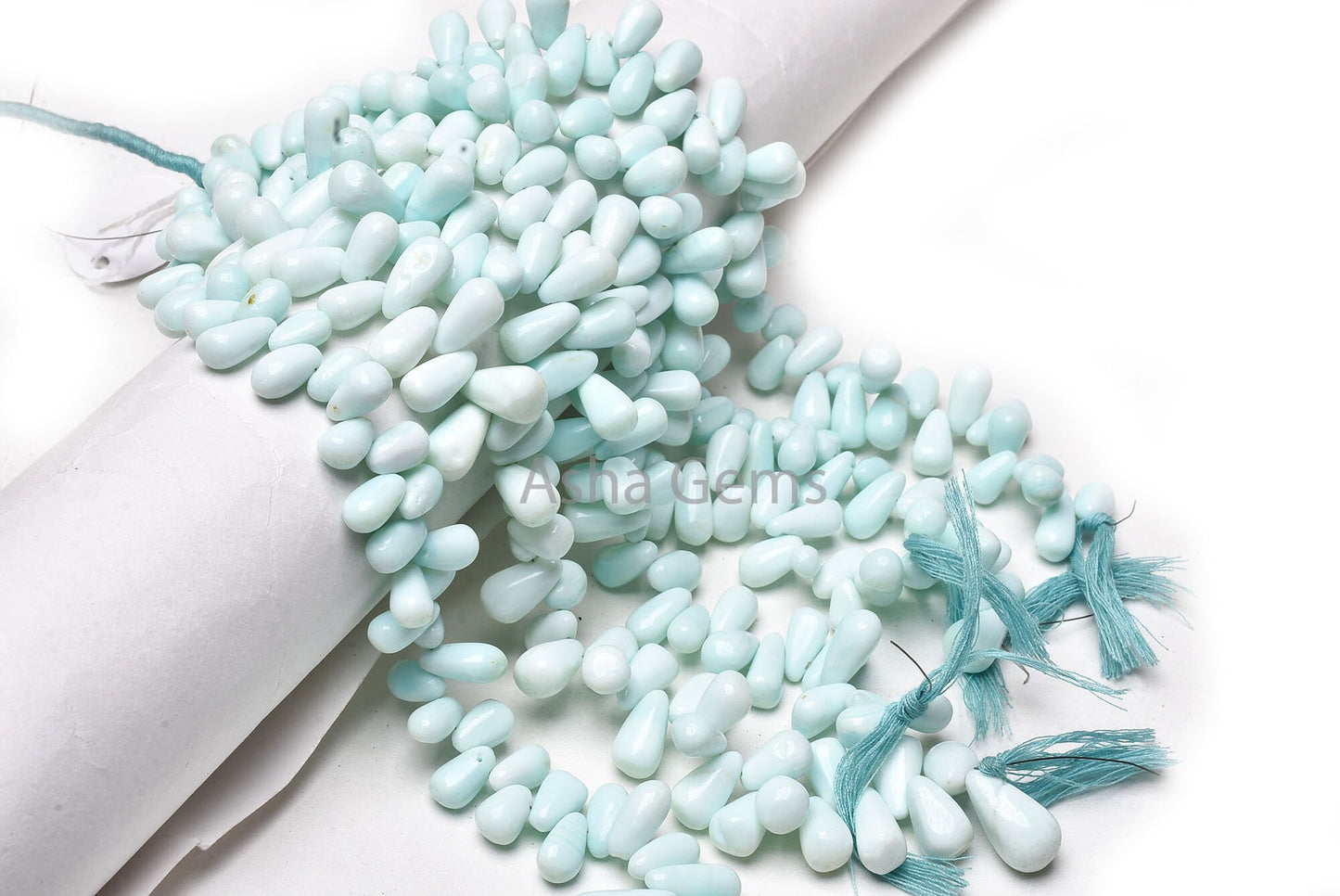 8"Strand Blue Peru Opal Smooth Drops Side Drill Beads, Peruvian Opal Beads Sky Opal Plain Handmade Teardrop Briolette Handmade Gemstone Bead