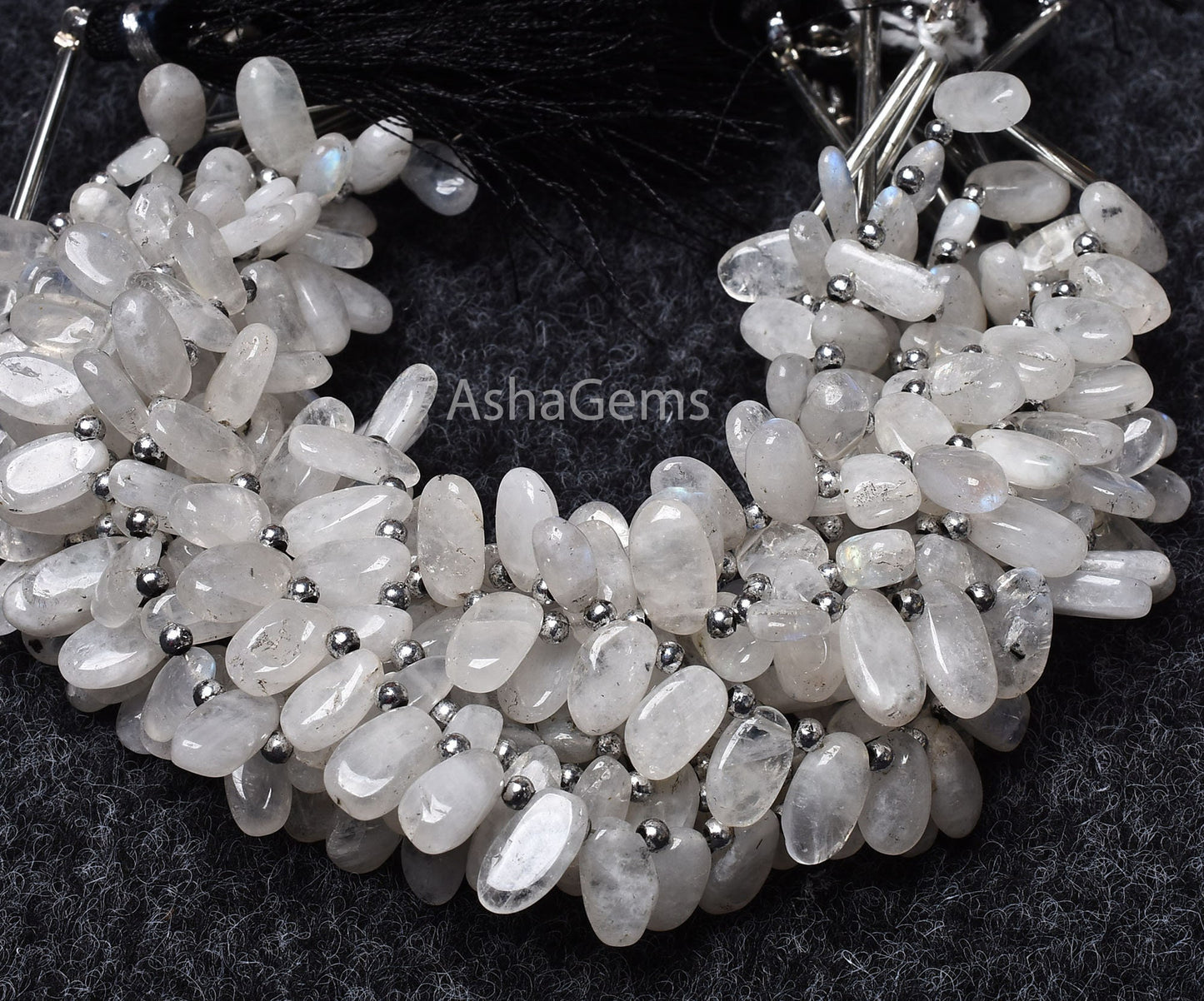White Moonstone Smooth Uneven Oval Shape Gemstone Beads, 7" Strand Natural Fire Rainbow Moss Moonstone Beads, Side Drill Oval Plain Beads