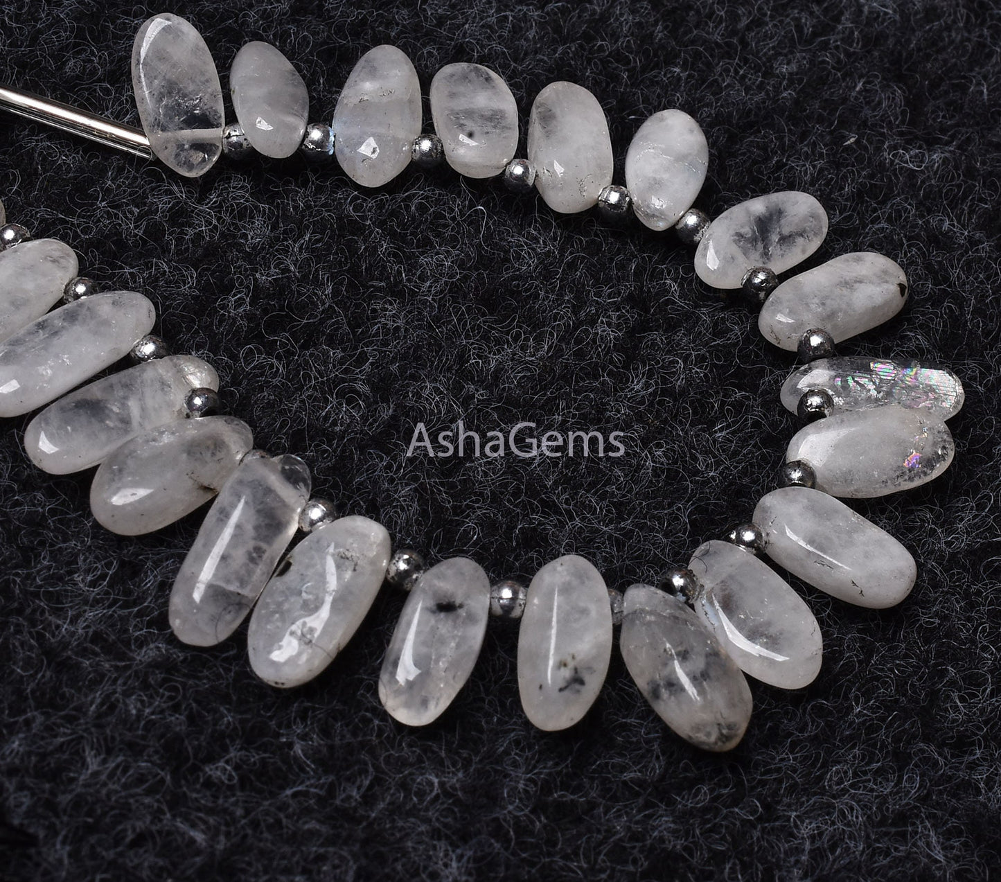 Natural Moss Rainbow Moonstone Gemstone Beads, Handmade Smooth Uneven Oval Shape Beads, White Moonstone Side Drill Beads Jewelry Making SALE