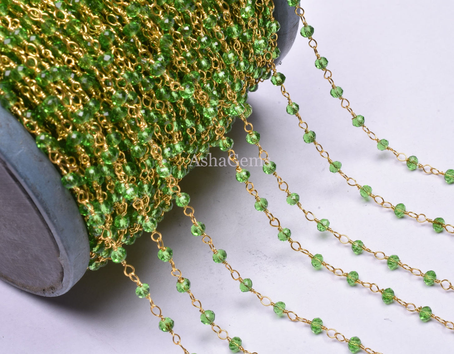 3,5,10,25,Ft Peridot Hydro Faceted Rondelle Beaded Rosary Chain Gold Plated Wire,Jewelry Finding,Wire Wrapped Chain 3.5mm Necklace Chains
