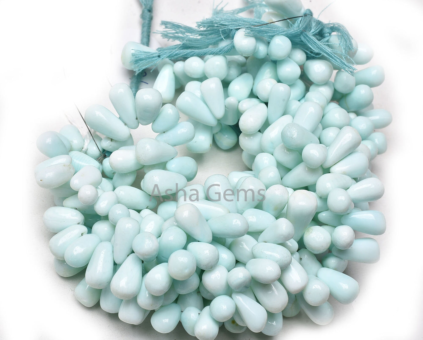 8"Strand Blue Peru Opal Smooth Drops Side Drill Beads, Peruvian Opal Beads Sky Opal Plain Handmade Teardrop Briolette Handmade Gemstone Bead