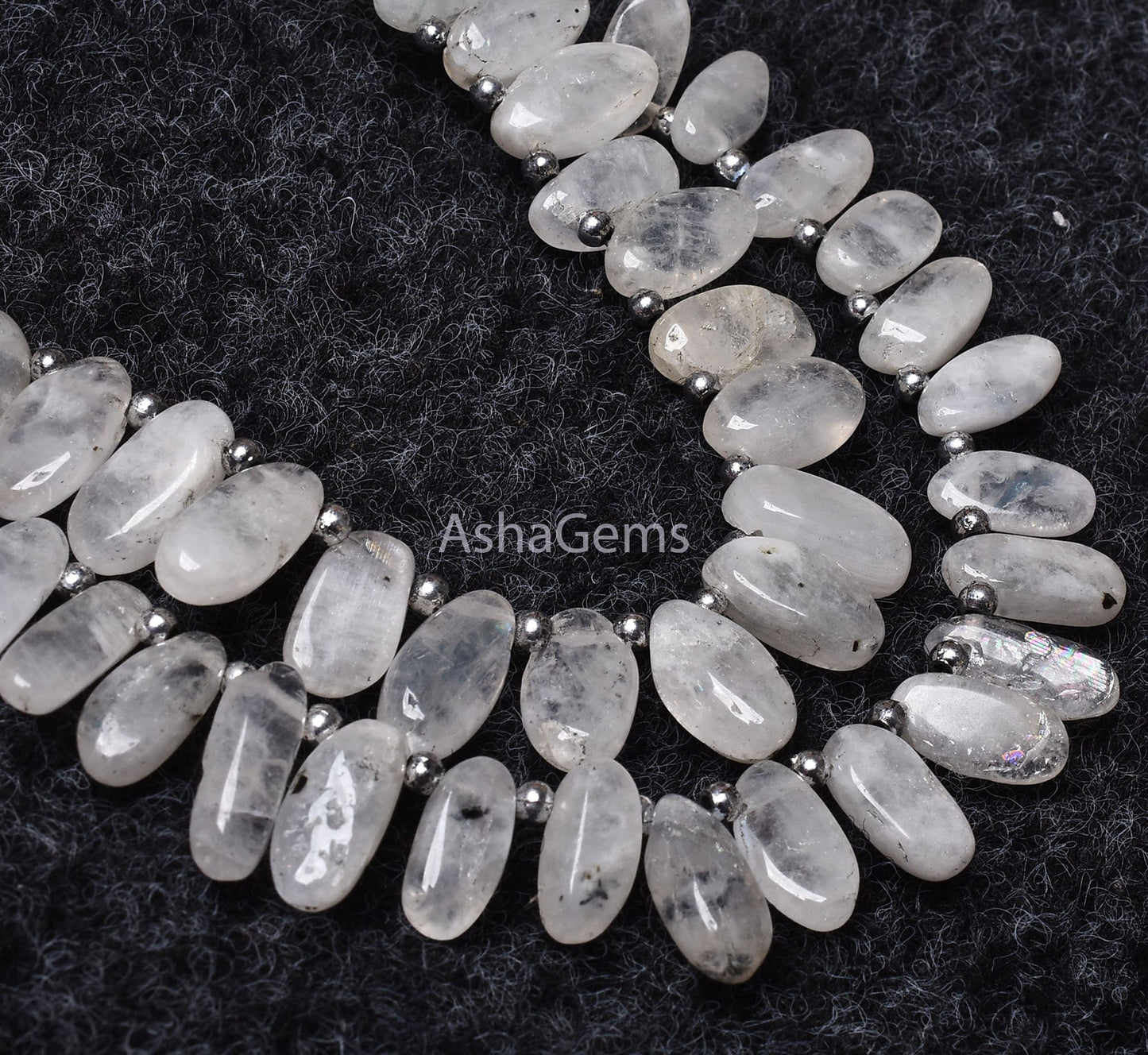 Natural Moss Rainbow Moonstone Gemstone Beads, Handmade Smooth Uneven Oval Shape Beads, White Moonstone Side Drill Beads Jewelry Making SALE