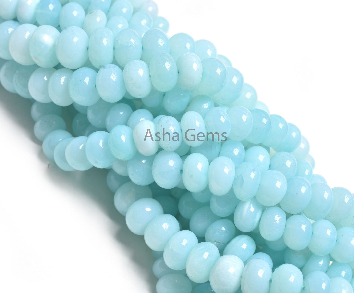 Beautiful Sea Blue Opal Smooth Gemstone Beads, AAA Sky Blue Opal Plain Rondelle Beads,16" Strand Opal beads For Jewelry Making crafts SALE