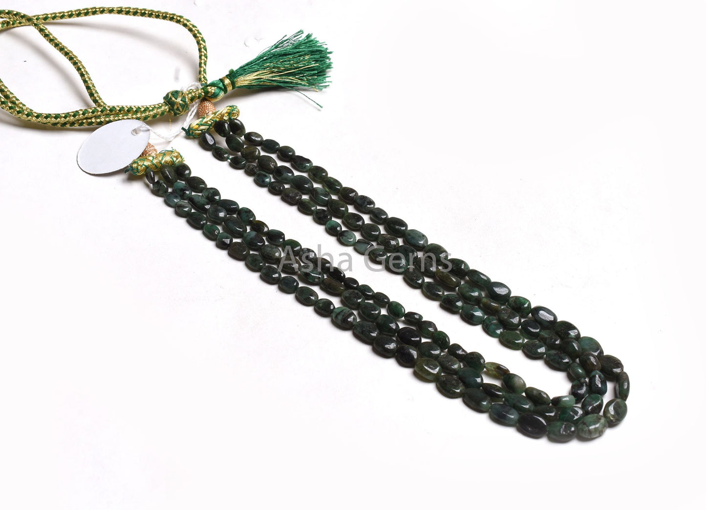 Real Emerald Plain Handmade Oval Gemstone Beads, 3 Strand Necklace Emerald Bead,15-17" Emerald Smooth Uneven Oval Bead Necklace Jewelry SALE