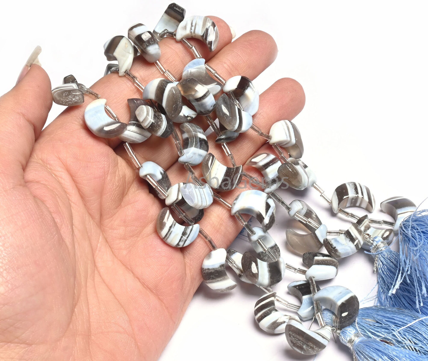 Beautiful Blue Boulder Opal Carving Half Moon Beads,9-15mm Boulder Opal Fancy Moon Side Drill Gemstone Smooth Beads, Blue Opal Beads Jewelry
