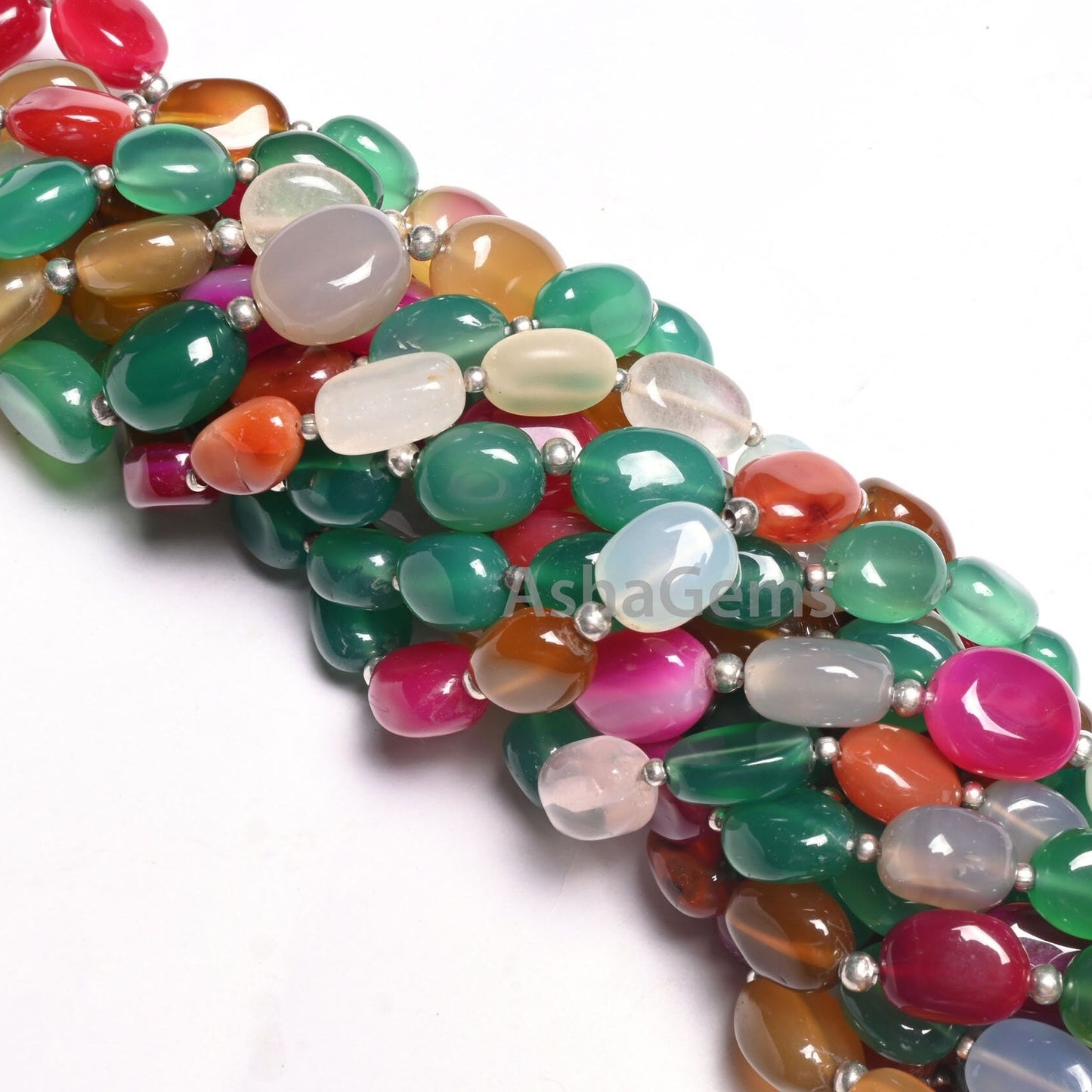 Beautiful Disco Chalcedony+ Green Onyx Smooth Oval Straight Drill Gemstone Beads, Multi Color Chalcedony Handmade Oval Beads Jewelry Makings