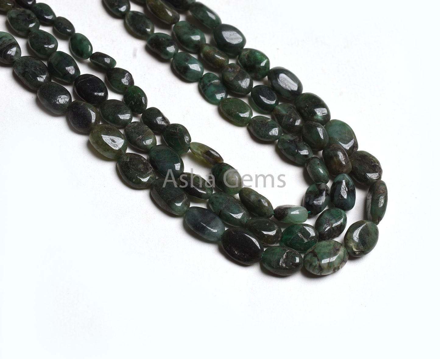 Real Emerald Plain Handmade Oval Gemstone Beads, 3 Strand Necklace Emerald Bead,15-17" Emerald Smooth Uneven Oval Bead Necklace Jewelry SALE