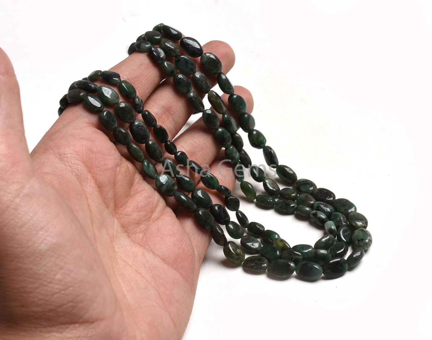 Real Emerald Plain Handmade Oval Gemstone Beads, 3 Strand Necklace Emerald Bead,15-17" Emerald Smooth Uneven Oval Bead Necklace Jewelry SALE