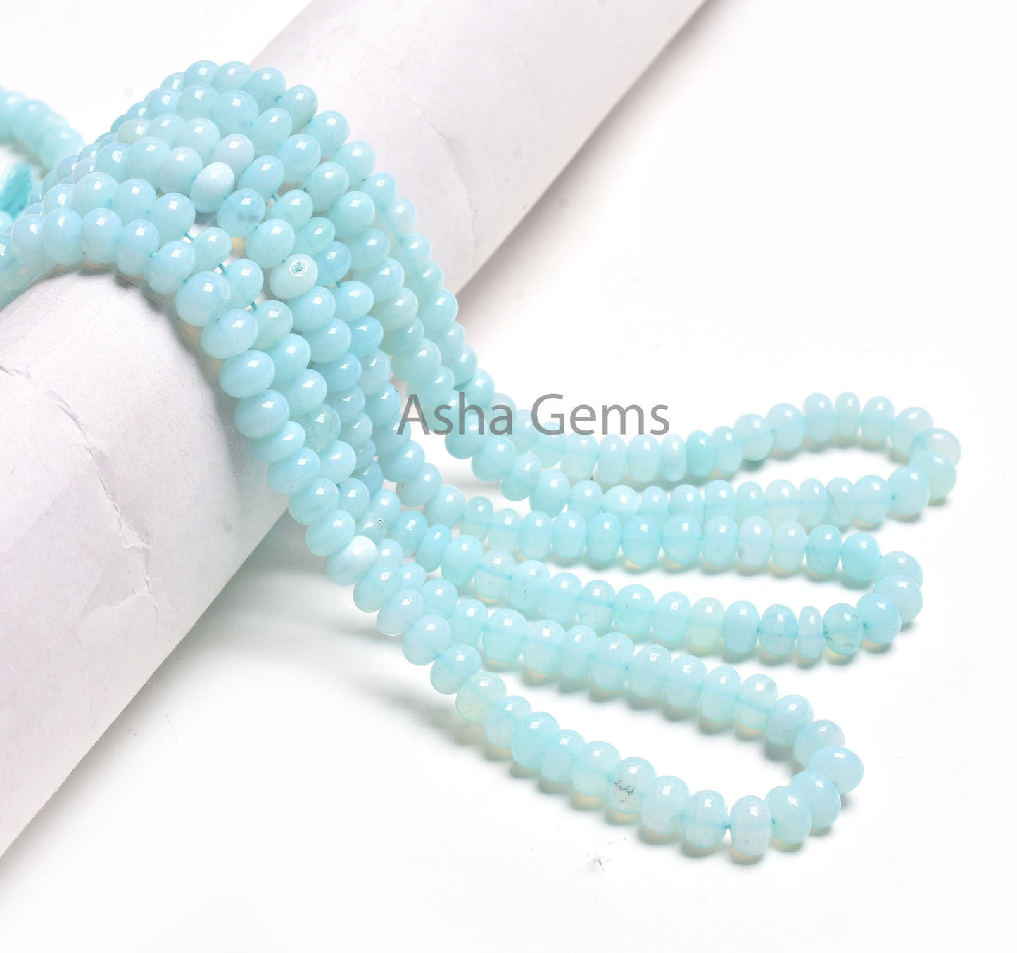 Beautiful Sea Blue Opal Smooth Gemstone Beads, AAA Sky Blue Opal Plain Rondelle Beads,16" Strand Opal beads For Jewelry Making crafts SALE