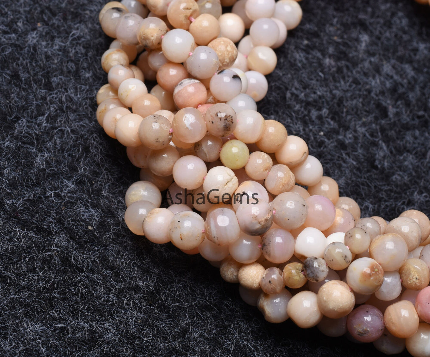 Natural Pink Opal Smooth Round Shape Gemstone Beads, Bio Pink Opal Round Ball Beads,13" Strand Opal Beads For Jewelry Making Craft Sale Opal