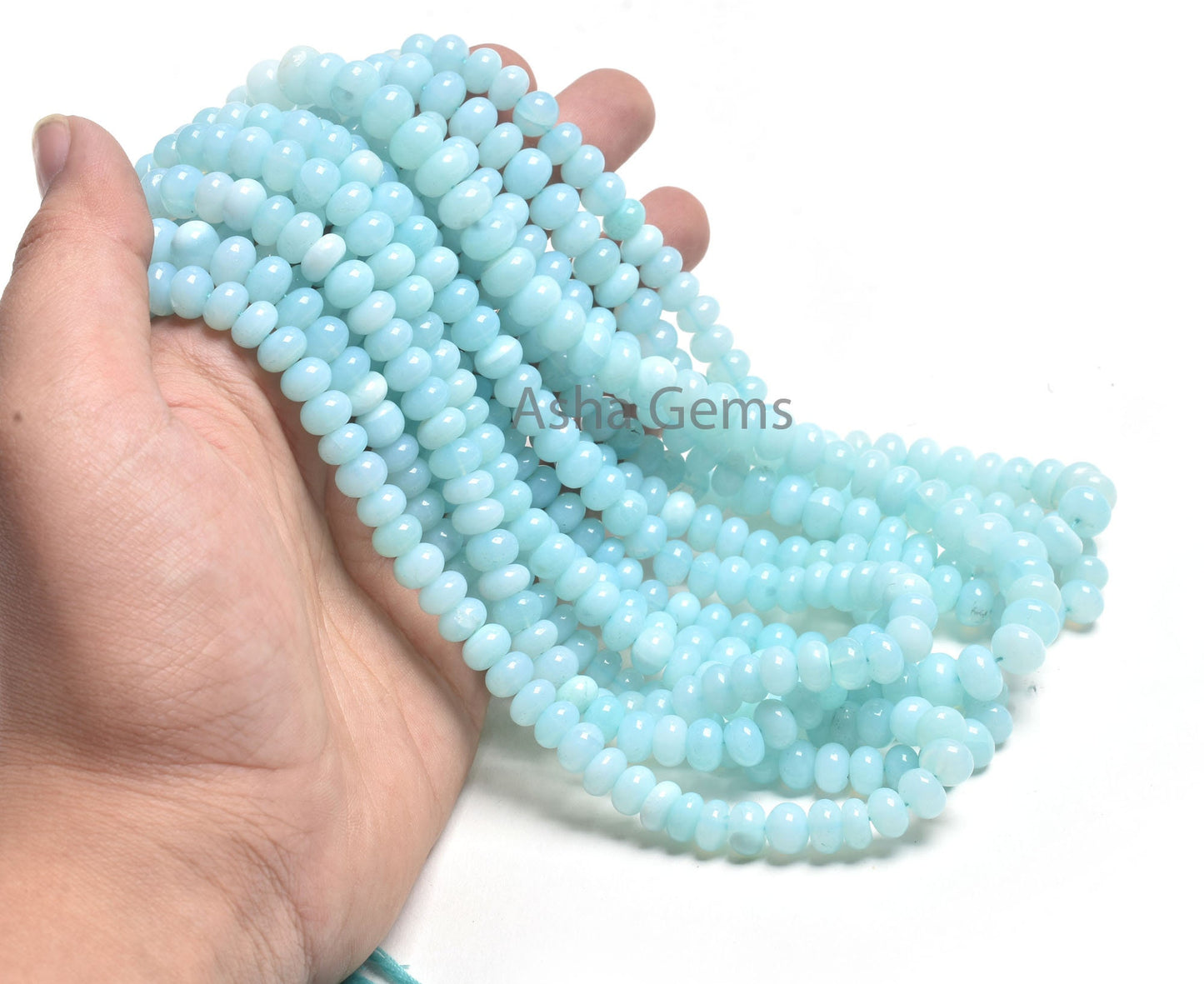 Beautiful Sea Blue Opal Smooth Gemstone Beads, AAA Sky Blue Opal Plain Rondelle Beads,16" Strand Opal beads For Jewelry Making crafts SALE