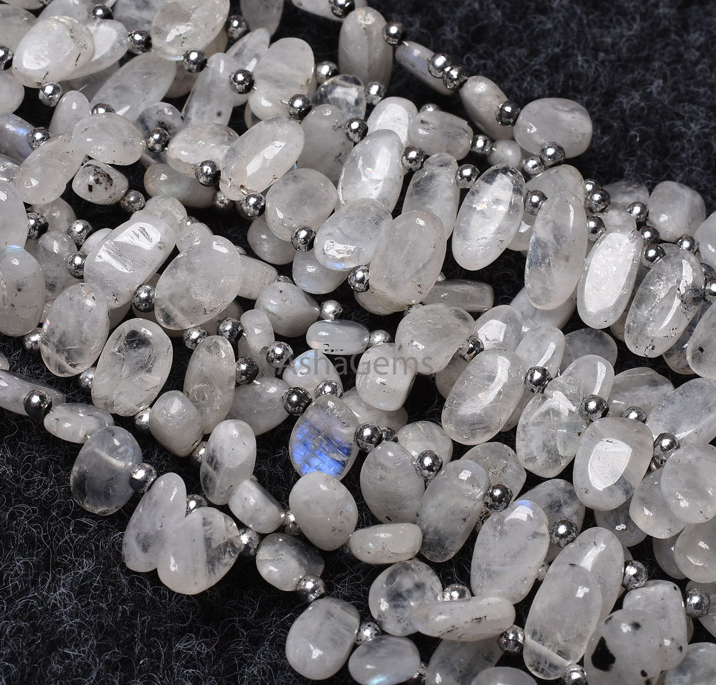 White Moonstone Smooth Uneven Oval Shape Gemstone Beads, 7" Strand Natural Fire Rainbow Moss Moonstone Beads, Side Drill Oval Plain Beads
