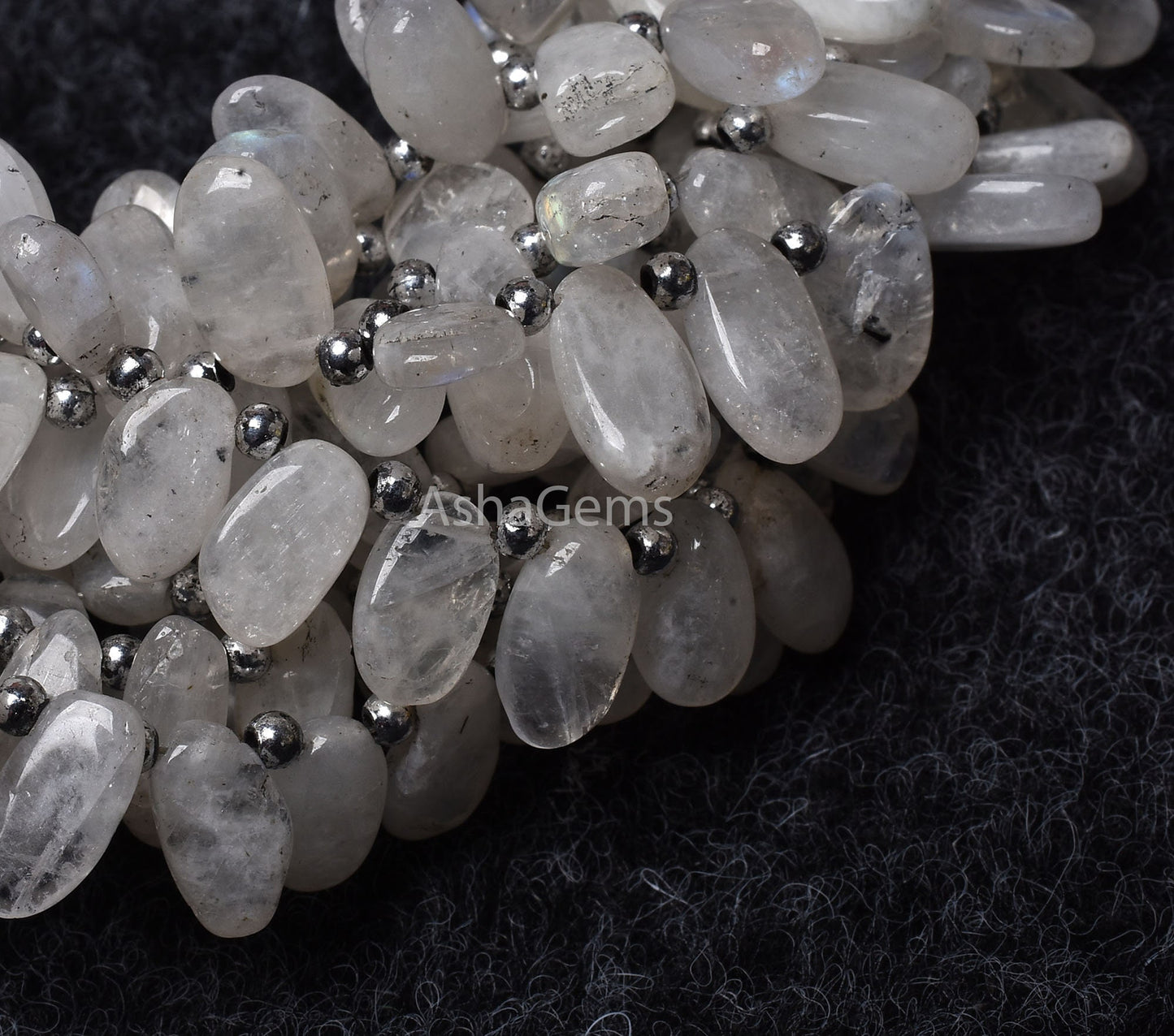 White Moonstone Smooth Uneven Oval Shape Gemstone Beads, 7" Strand Natural Fire Rainbow Moss Moonstone Beads, Side Drill Oval Plain Beads