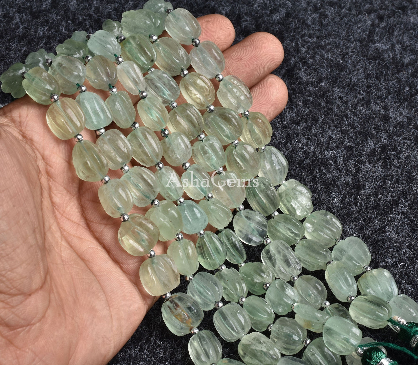 Natural Fluorite Carved Gemstone Beads,8" Strand Green Fluorite Fancy Carving Nugget Beads, Fluorite Carve Bead Handmade Puff Oval Beads