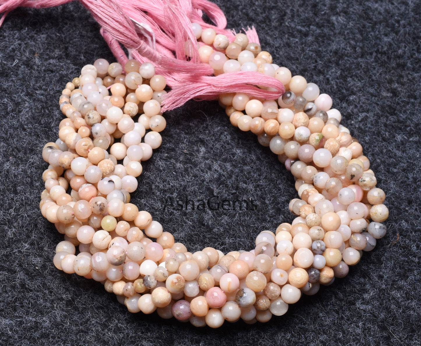 Natural Pink Opal Smooth Round Shape Gemstone Beads, Bio Pink Opal Round Ball Beads,13" Strand Opal Beads For Jewelry Making Craft Sale Opal