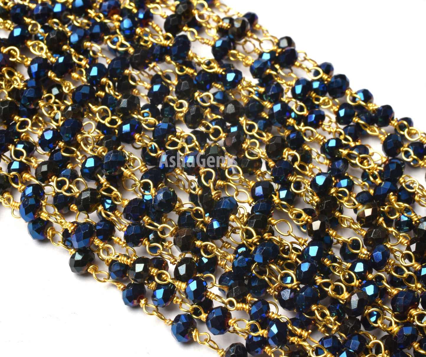 1,3,5,50 Feet,Blue Titanium Pyrite Hydro Faceted Rondelle Beaded Rosary Chain Gold Plated Wire,Jewelry Making Finding,Diy,Wire Chain 3-50mm