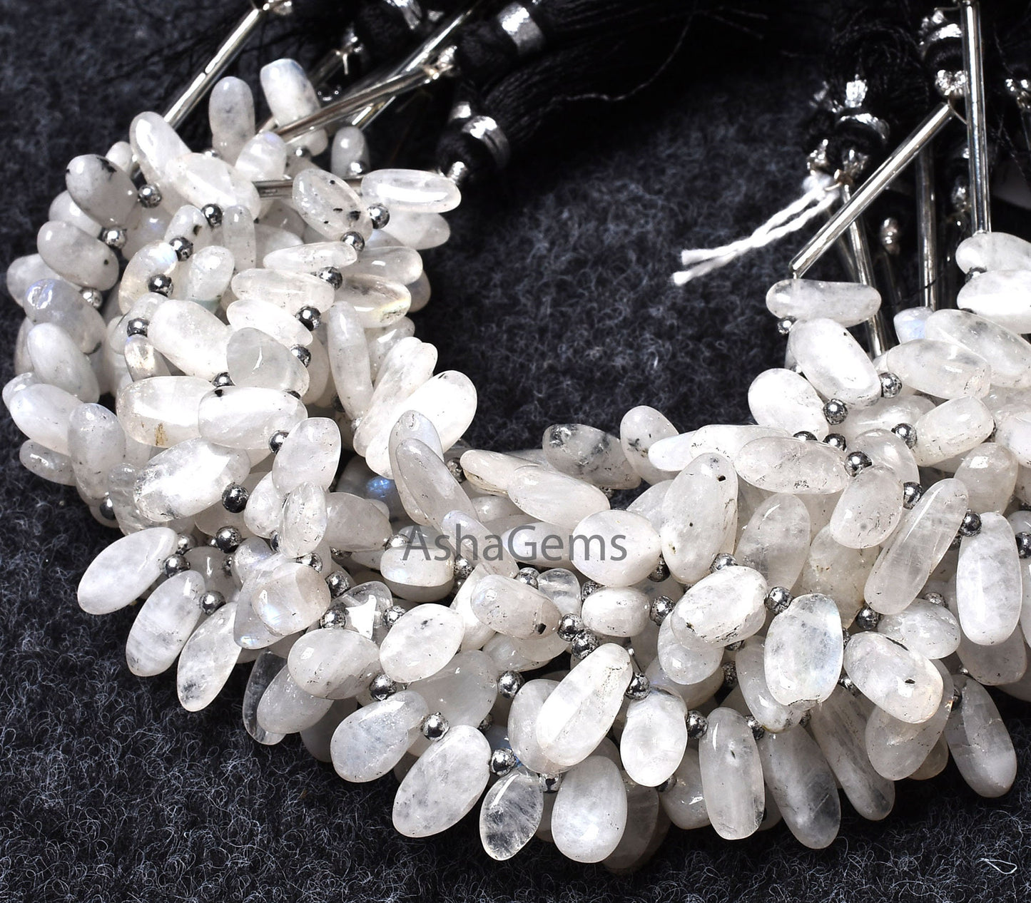 Natural Moss Rainbow Moonstone Gemstone Beads, Handmade Smooth Uneven Oval Shape Beads, White Moonstone Side Drill Beads Jewelry Making SALE