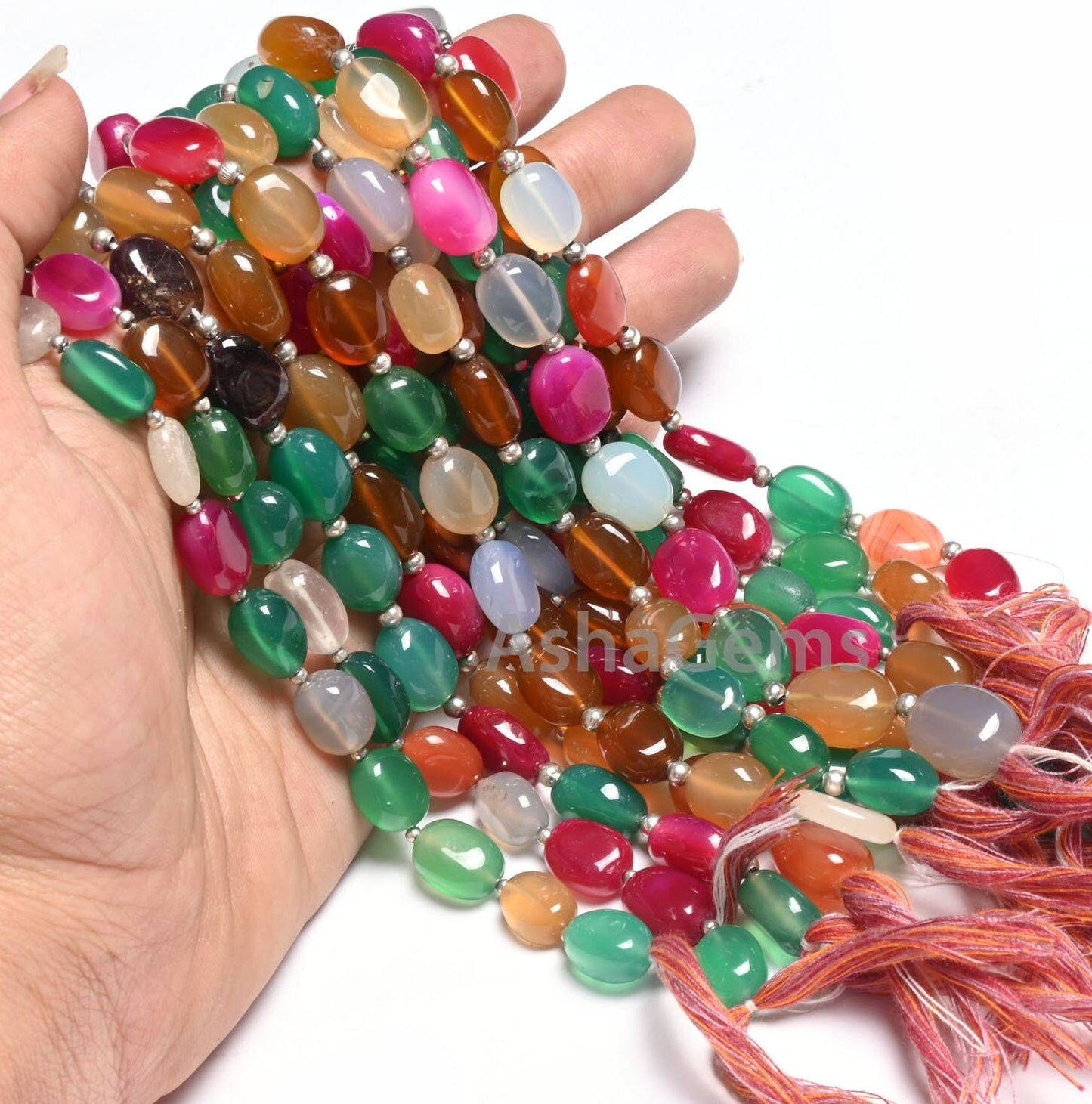 Beautiful Disco Chalcedony+ Green Onyx Smooth Oval Straight Drill Gemstone Beads, Multi Color Chalcedony Handmade Oval Beads Jewelry Makings