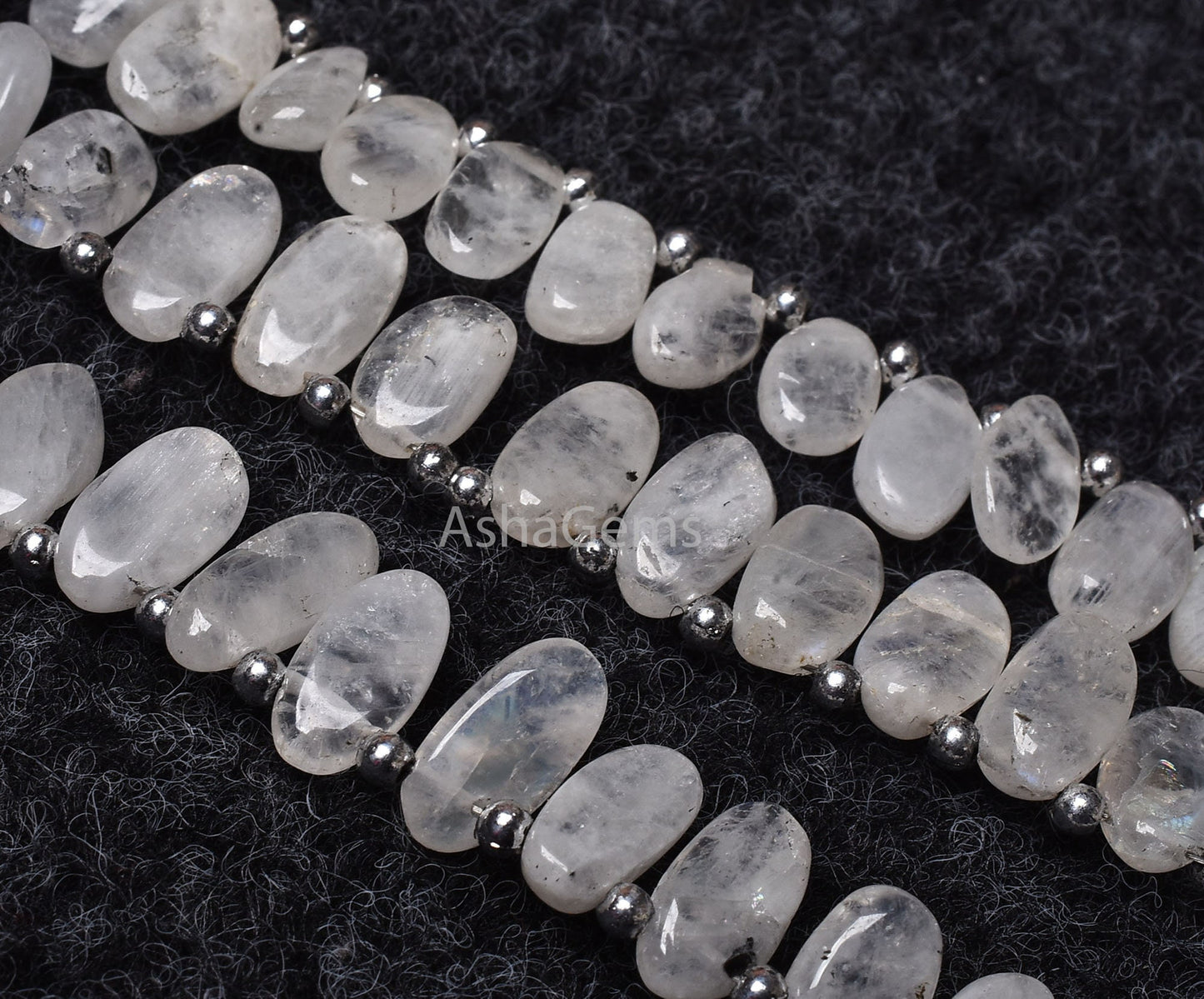 White Moonstone Smooth Uneven Oval Shape Gemstone Beads, 7" Strand Natural Fire Rainbow Moss Moonstone Beads, Side Drill Oval Plain Beads