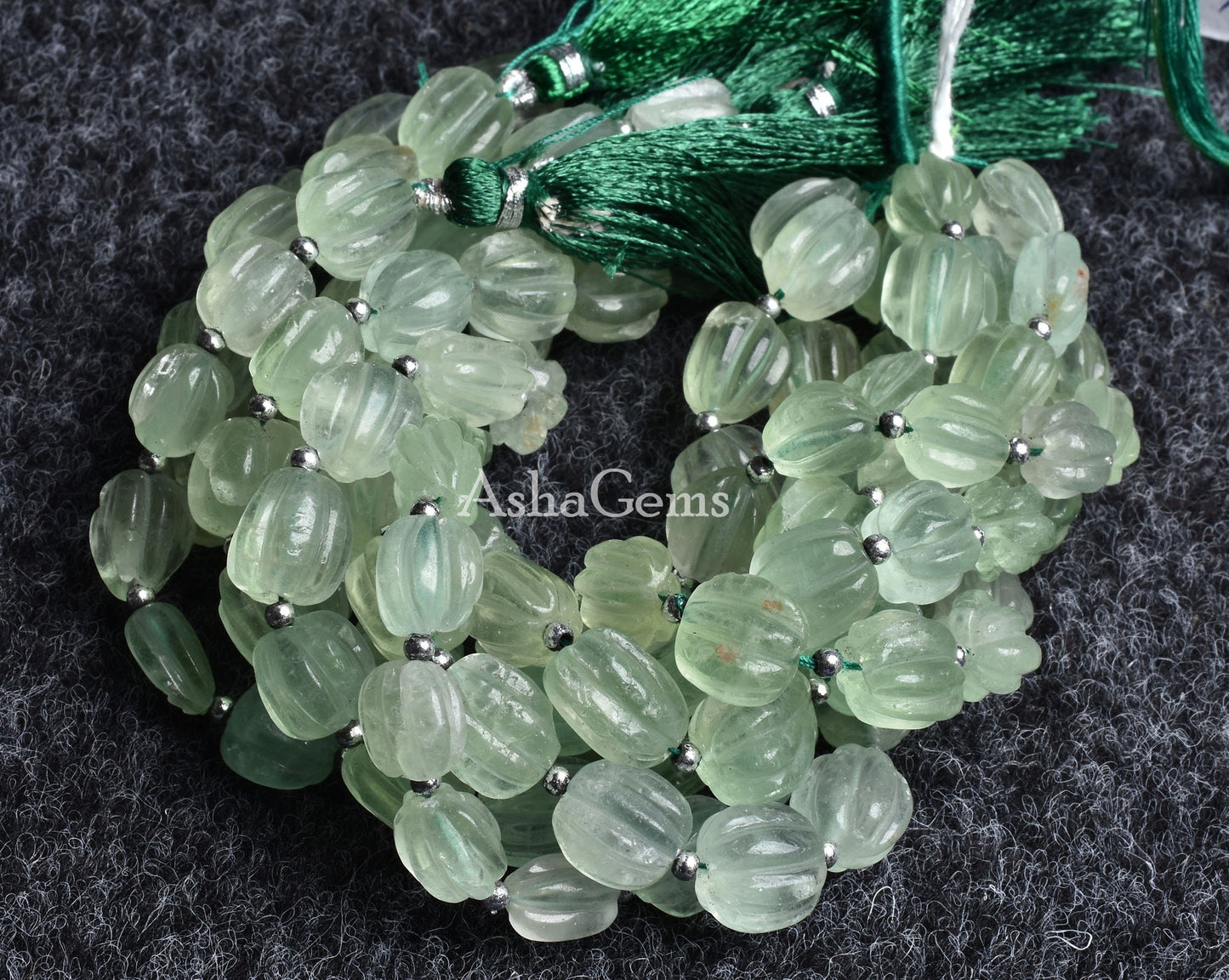 Natural Fluorite Carved Gemstone Beads,8" Strand Green Fluorite Fancy Carving Nugget Beads, Fluorite Carve Bead Handmade Puff Oval Beads