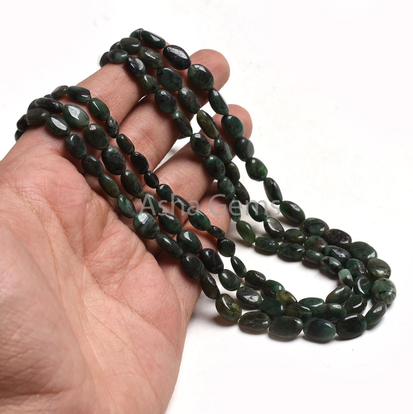 Real Emerald Plain Handmade Oval Gemstone Beads, 3 Strand Necklace Emerald Bead,15-17" Emerald Smooth Uneven Oval Bead Necklace Jewelry SALE