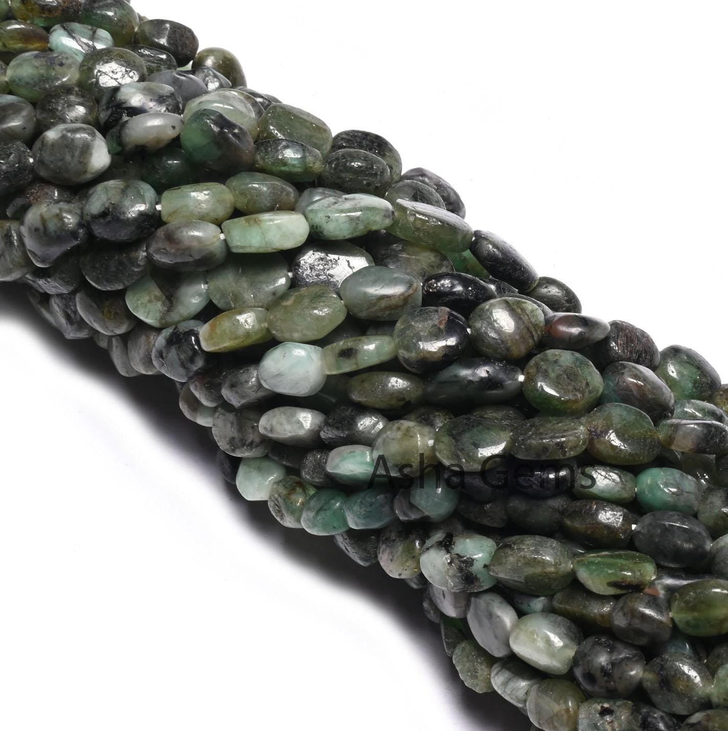 13" Natural Emerald Smooth Oval Uneven shape Handmade Beads, Shaded Green- Black Sakota Emerald Plain Oval Gemstone Beads Jewelry Craft SALE