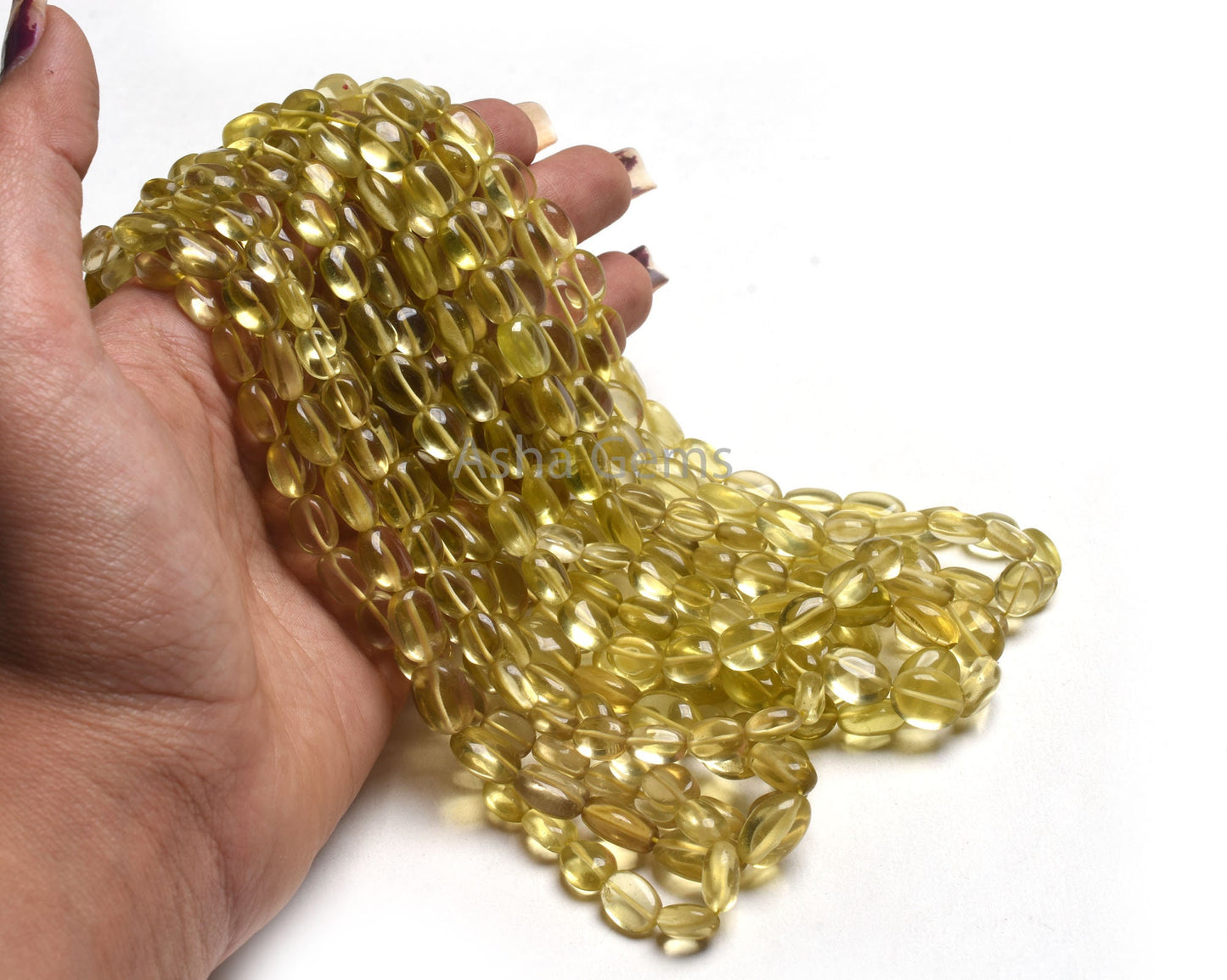 Natural Lemon Quartz Smooth Oval Handmade Gemstone Beads,15"Strand Yellow Lemon Plain Oval Straight Drill Lemon Bead Jewelry Handicraft SALE