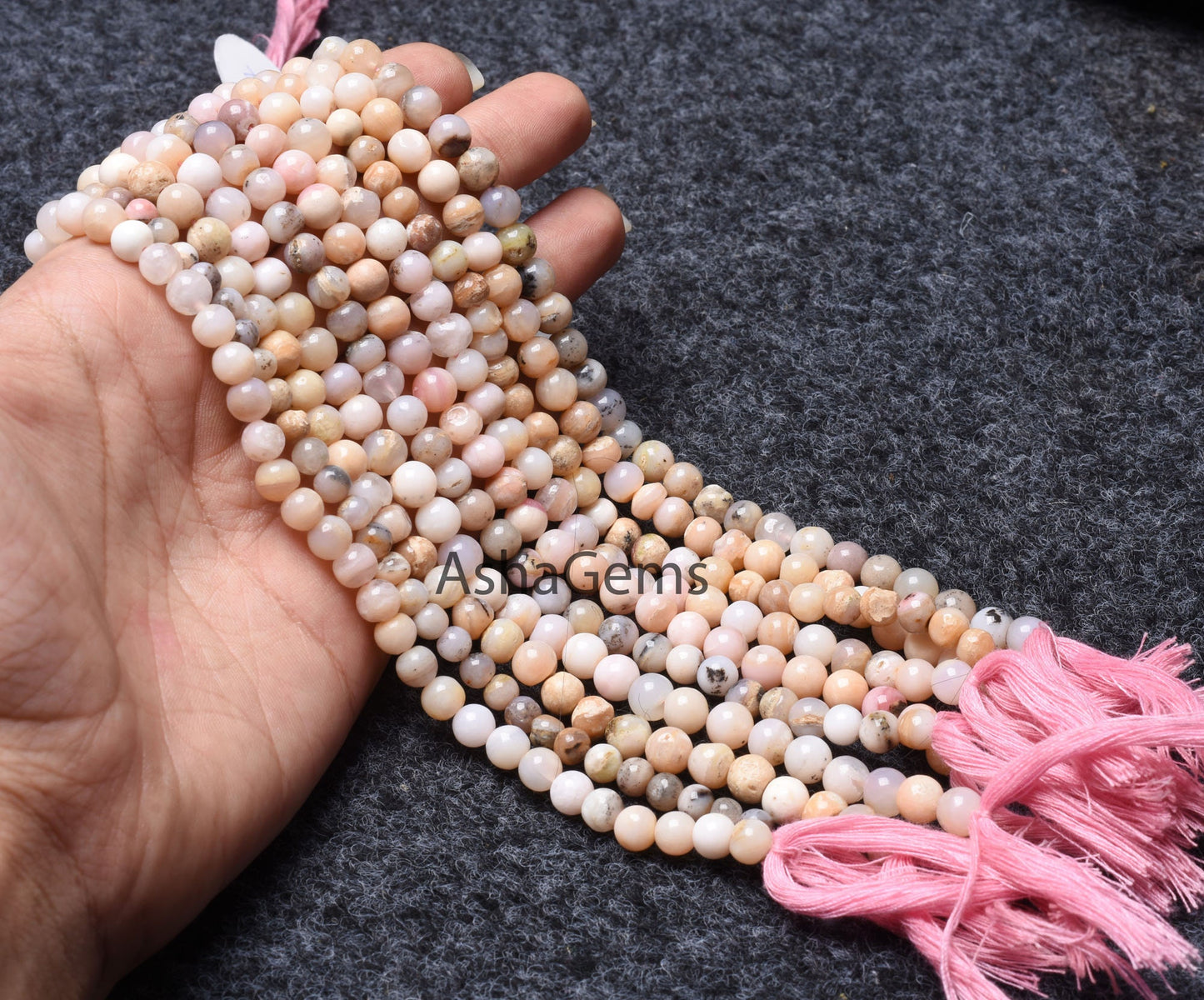 Natural Pink Opal Smooth Round Shape Gemstone Beads, Bio Pink Opal Round Ball Beads,13" Strand Opal Beads For Jewelry Making Craft Sale Opal