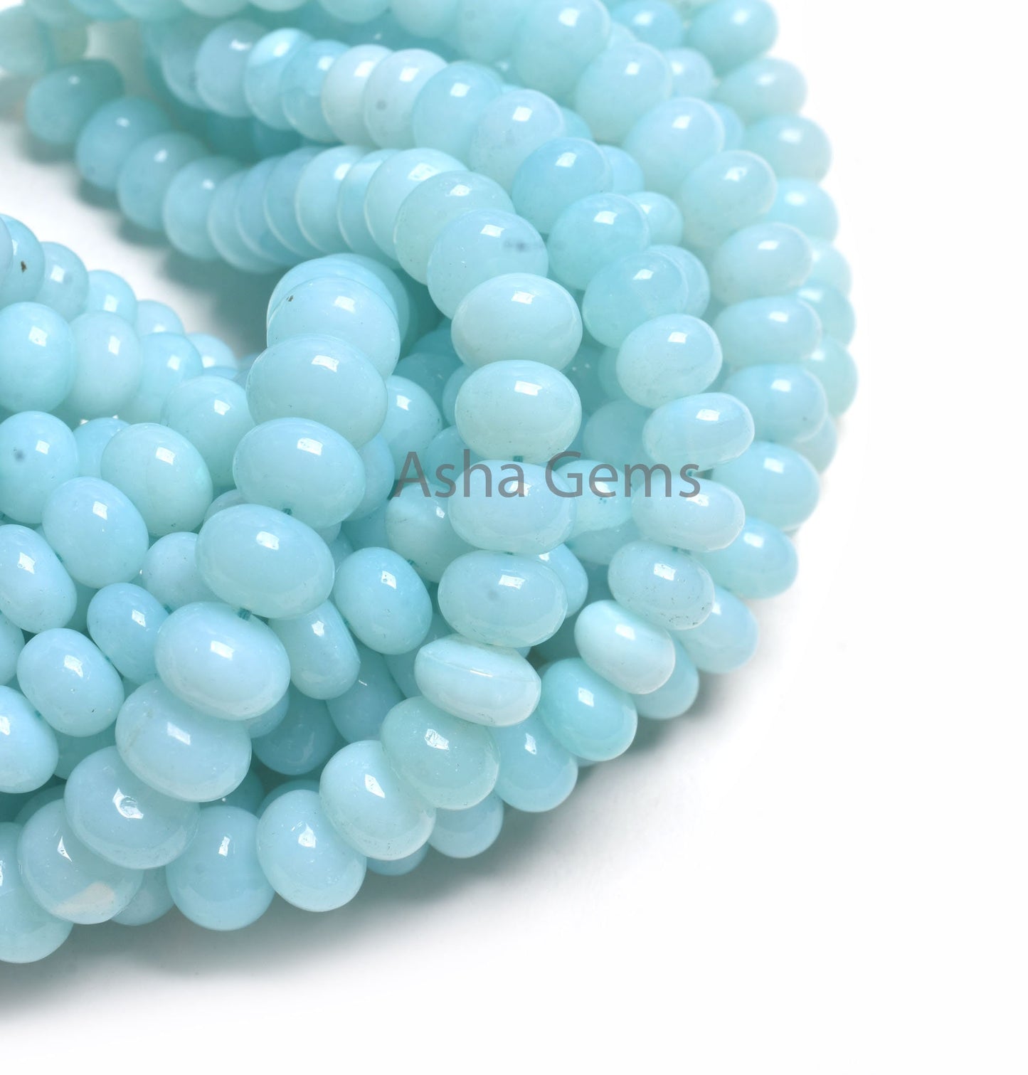 Beautiful Sea Blue Opal Smooth Gemstone Beads, AAA Sky Blue Opal Plain Rondelle Beads,16" Strand Opal beads For Jewelry Making crafts SALE