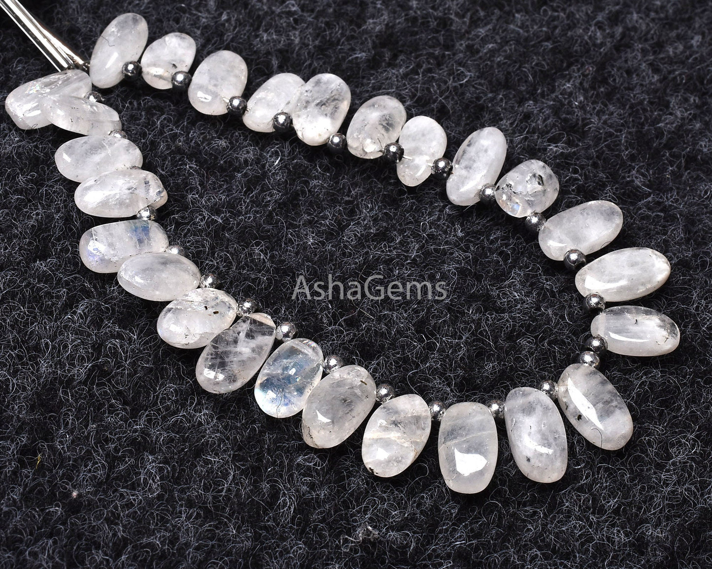 White Moonstone Smooth Uneven Oval Shape Gemstone Beads, 7" Strand Natural Fire Rainbow Moss Moonstone Beads, Side Drill Oval Plain Beads