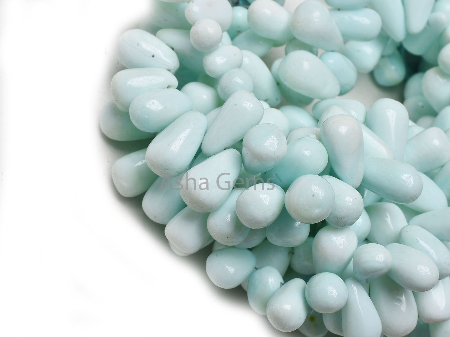 8"Strand Blue Peru Opal Smooth Drops Side Drill Beads, Peruvian Opal Beads Sky Opal Plain Handmade Teardrop Briolette Handmade Gemstone Bead