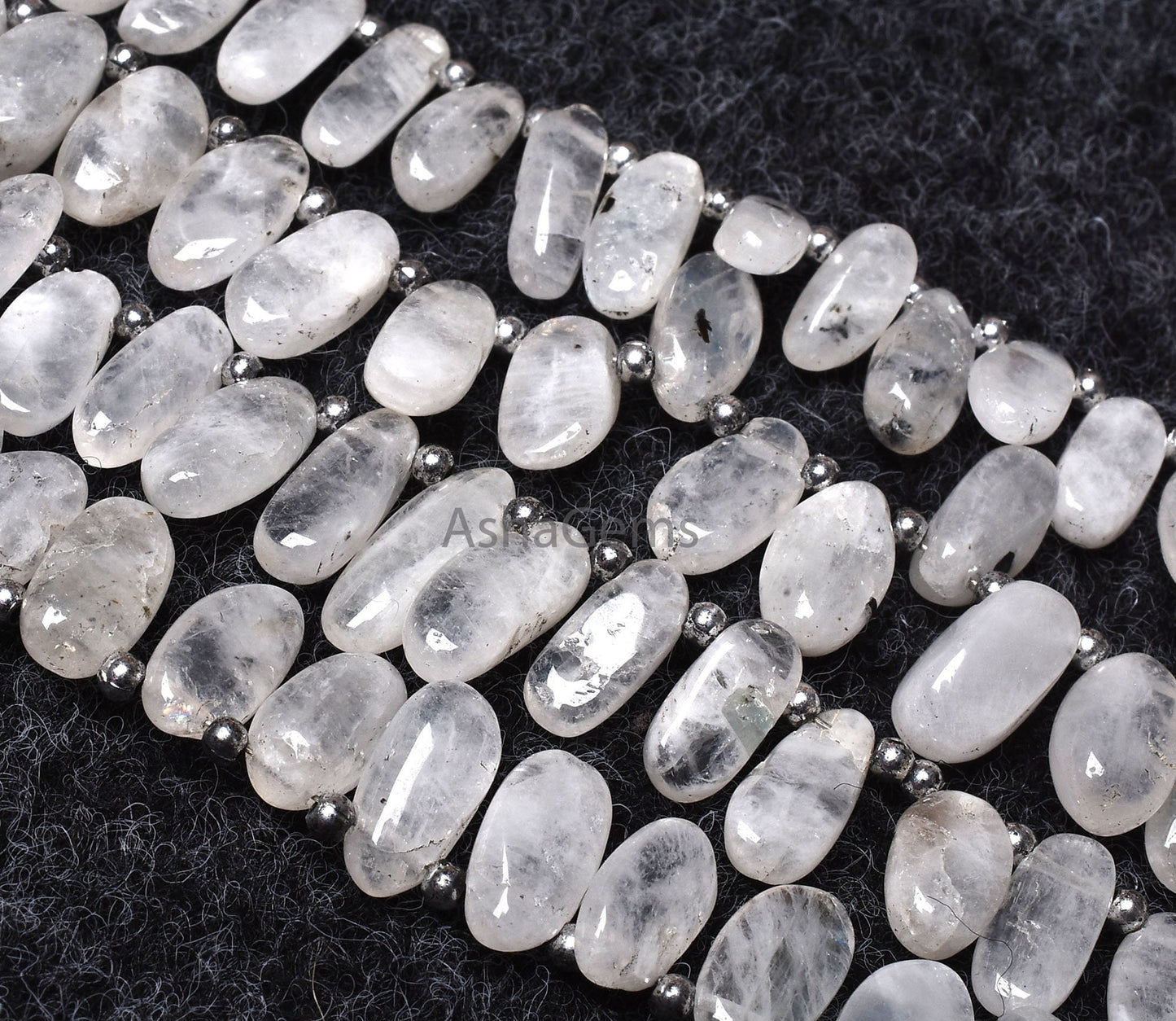 Natural Moss Rainbow Moonstone Gemstone Beads, Handmade Smooth Uneven Oval Shape Beads, White Moonstone Side Drill Beads Jewelry Making SALE