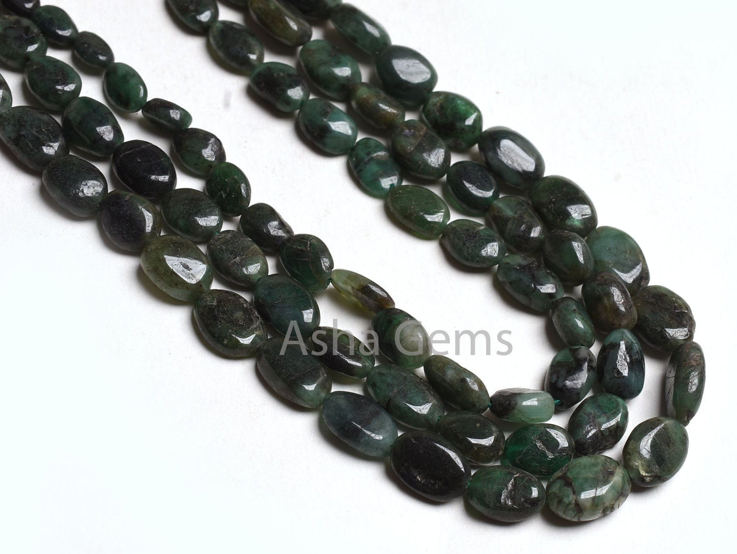 Real Emerald Plain Handmade Oval Gemstone Beads, 3 Strand Necklace Emerald Bead,15-17" Emerald Smooth Uneven Oval Bead Necklace Jewelry SALE
