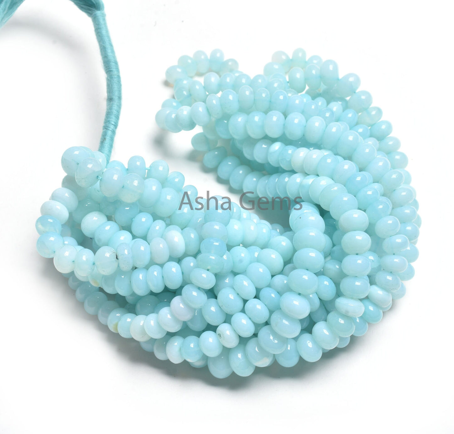 Beautiful Sea Blue Opal Smooth Gemstone Beads, AAA Sky Blue Opal Plain Rondelle Beads,16" Strand Opal beads For Jewelry Making crafts SALE