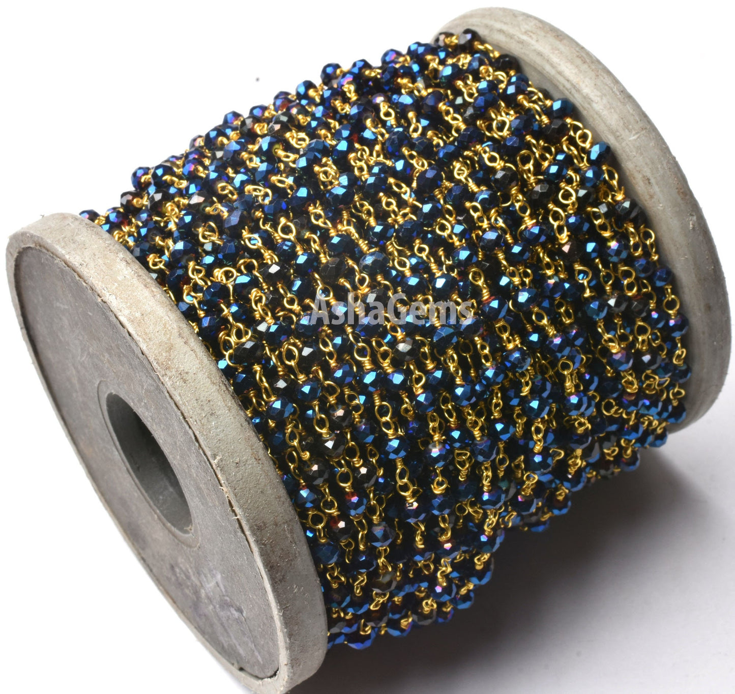1,3,5,50 Feet,Blue Titanium Pyrite Hydro Faceted Rondelle Beaded Rosary Chain Gold Plated Wire,Jewelry Making Finding,Diy,Wire Chain 3-50mm