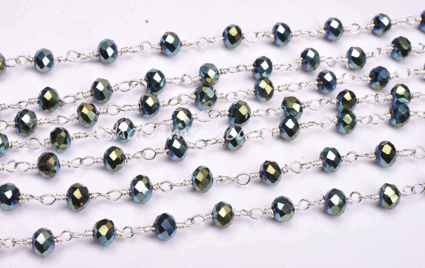 3,5,10,25 Ft Mystic Pyrite Hydro Faceted Rondelle Beaded Rosary Chain Silver Plated Wire,Jewelry Making Finding,Wire Wrapped Chain 3-3.5 mm