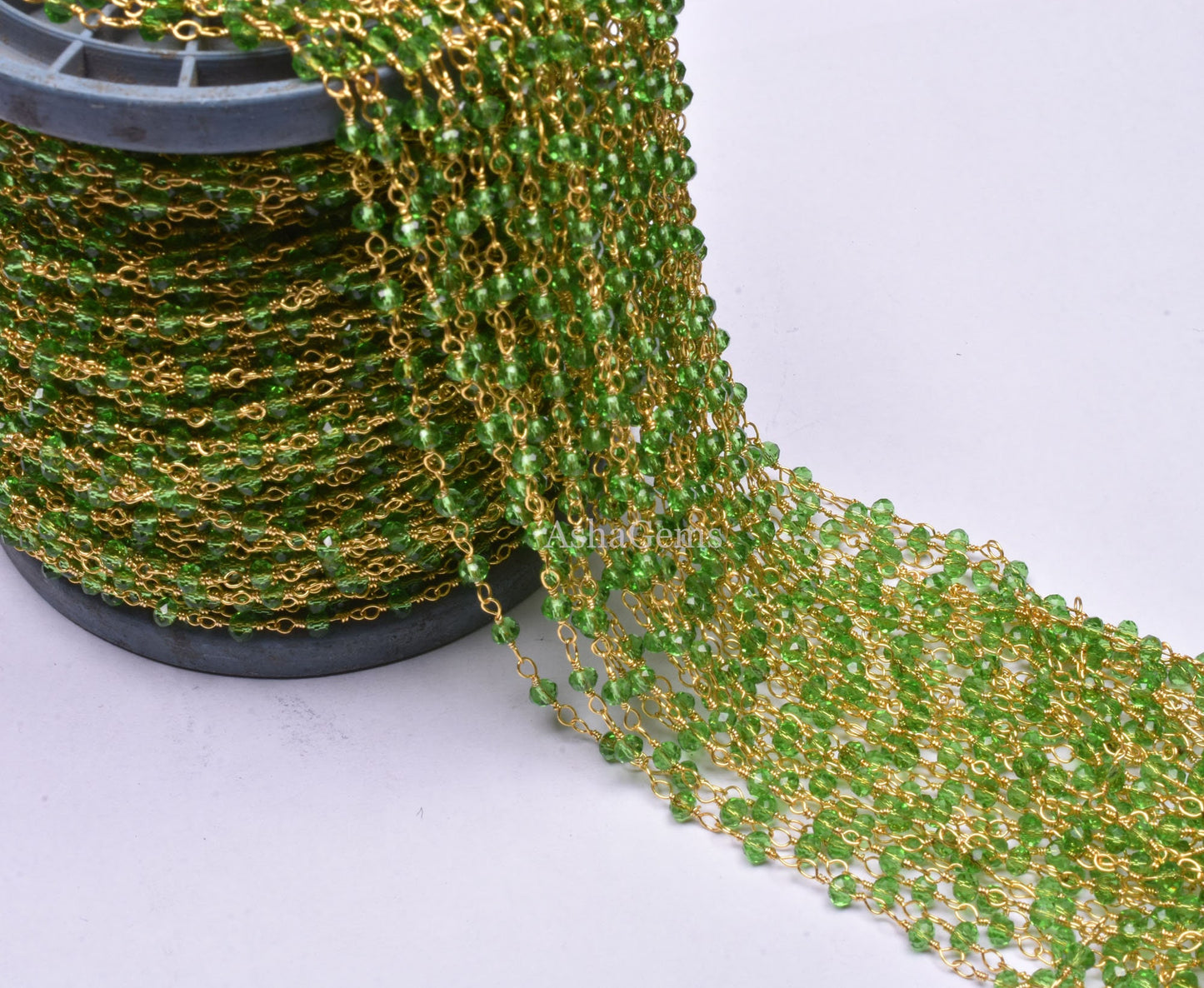 3,5,10,25,Ft Peridot Hydro Faceted Rondelle Beaded Rosary Chain Gold Plated Wire,Jewelry Finding,Wire Wrapped Chain 3.5mm Necklace Chains