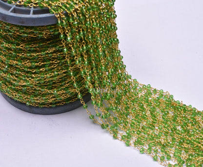 3,5,10,25,Ft Peridot Hydro Faceted Rondelle Beaded Rosary Chain Gold Plated Wire,Jewelry Finding,Wire Wrapped Chain 3.5mm Necklace Chains