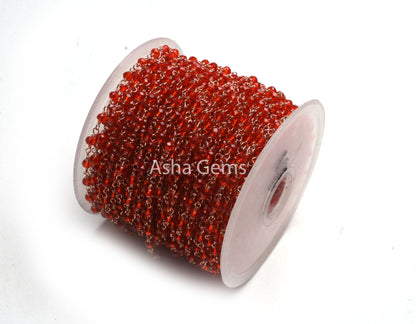 3,5,10,25 Ft Red Quartz Hydro Faceted Rondelle Beaded Rosary Chain Rose gold Plated Wire Wrapped Red Crystal Chain Jewelry Making SALE 3 mm
