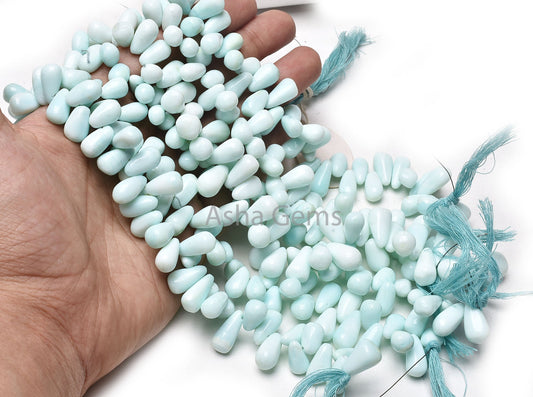 8"Strand Blue Peru Opal Smooth Drops Side Drill Beads, Peruvian Opal Beads Sky Opal Plain Handmade Teardrop Briolette Handmade Gemstone Bead
