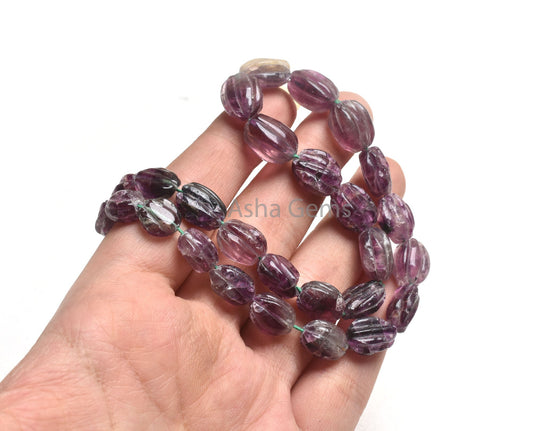 Natural Purple Fluorite Carved Oval Shape Beads,18" Strand Fluorite Purple Carving Oval Beads, Fluorite Carve Beads Fancy Jewelry Craft SALE