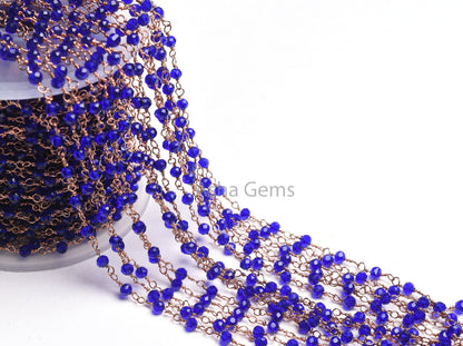1,5,10,50 Feet Royal Blue Quartz Hydro Rosary Chain Gold Plated Wire Wrap Faceted Rondelle Bead Chain 3-3.5 mm Handmade Rosary Chain Jewelry