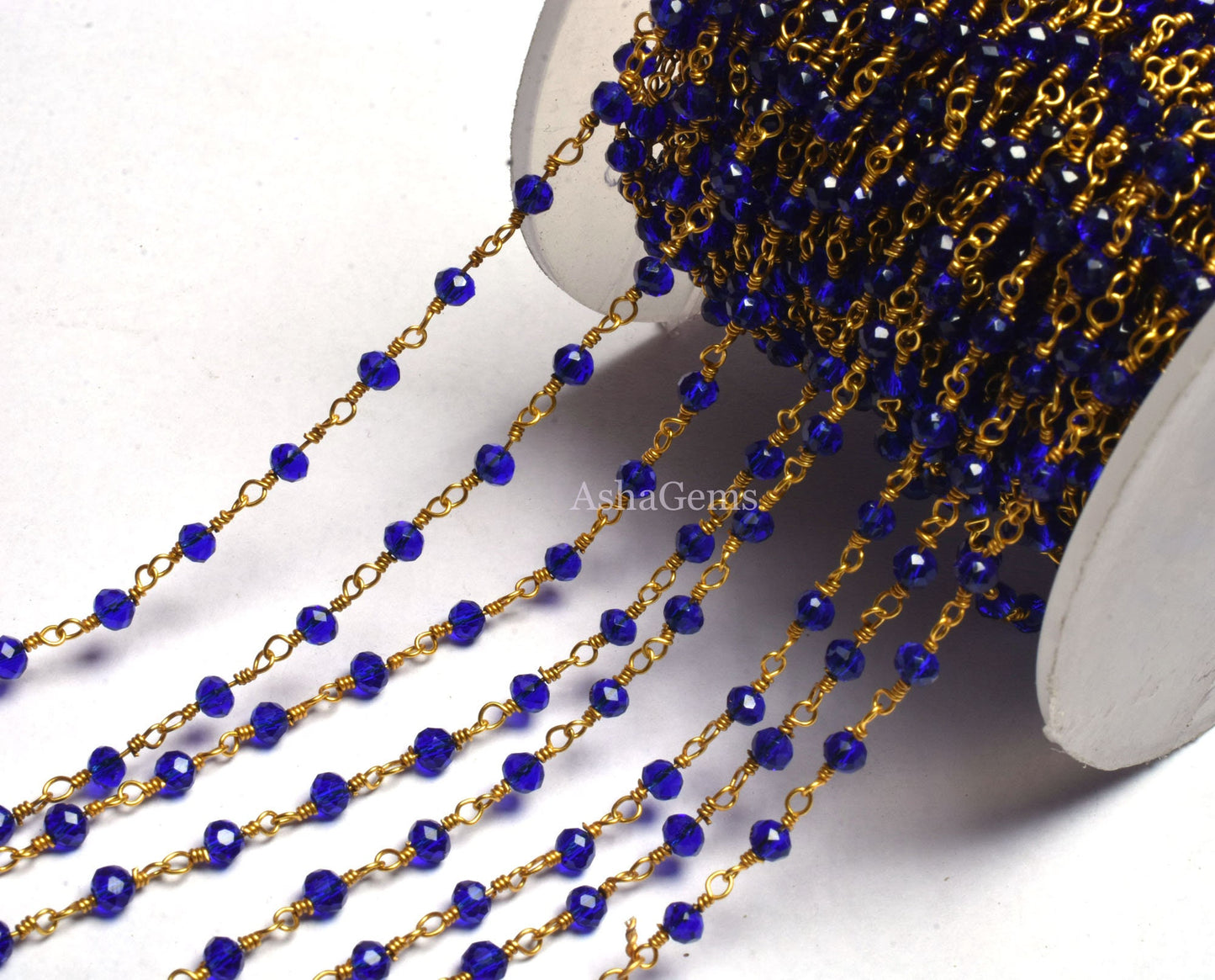 1,5,10,50 Feet Royal Blue Quartz Hydro Rosary Chain Gold Plated Wire Wrap Faceted Rondelle Bead Chain 3-3.5 mm Handmade Rosary Chain Jewelry