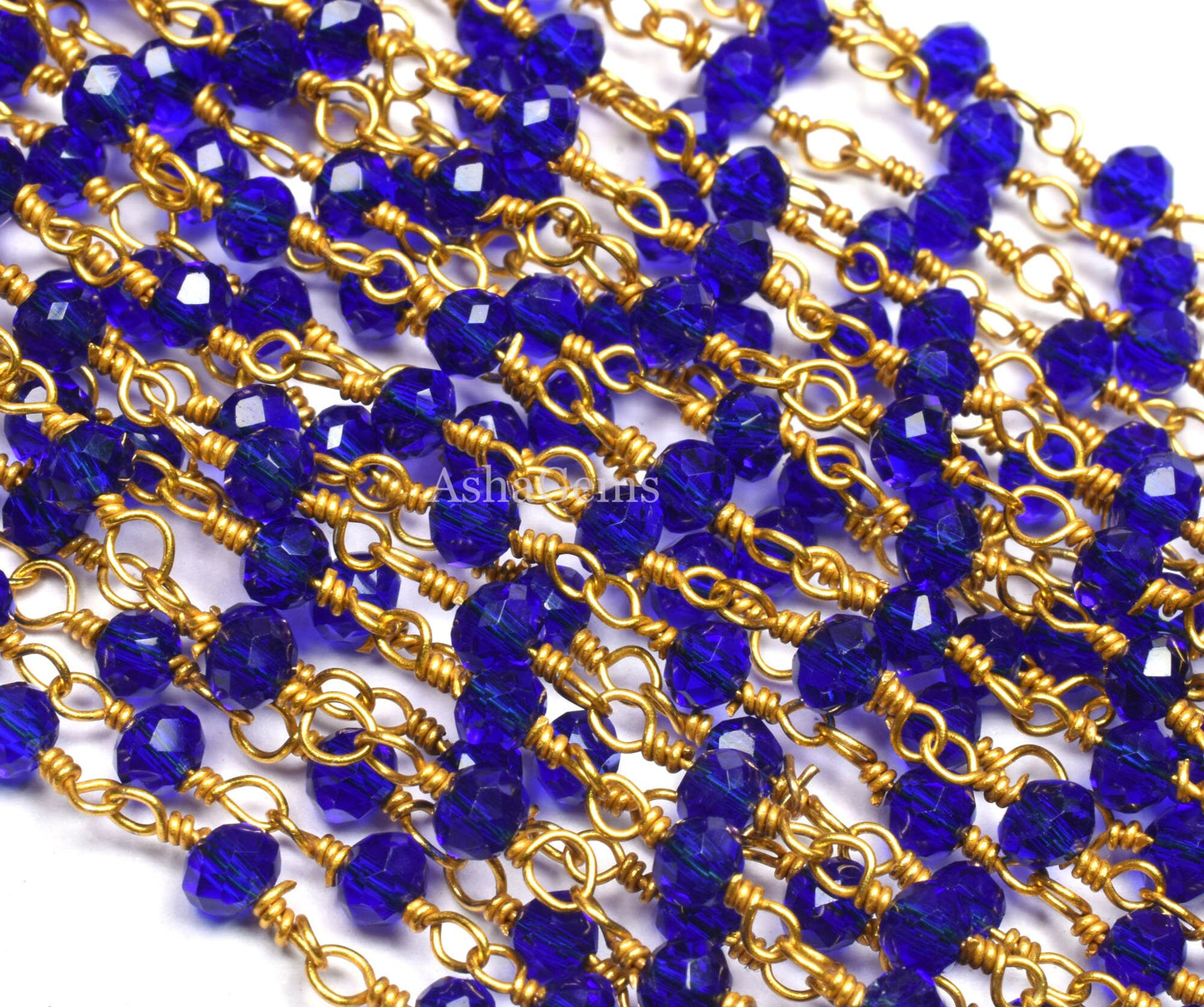 1,5,10,50 Feet Royal Blue Quartz Hydro Rosary Chain Gold Plated Wire Wrap Faceted Rondelle Bead Chain 3-3.5 mm Handmade Rosary Chain Jewelry