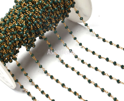SALE 1,3,5,10,25,50Ft Green Emerald Hydro Faceted Rondelle Beaded Rosary Chain,Black Metal,Gold Plated Wire,Jewelry Making,Gunmetal,3-3.5 mm