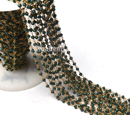 SALE 1,3,5,10,25,50Ft Green Emerald Hydro Faceted Rondelle Beaded Rosary Chain,Black Metal,Gold Plated Wire,Jewelry Making,Gunmetal,3-3.5 mm