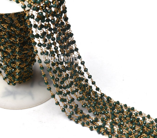 SALE 1,3,5,10,25,50Ft Green Emerald Hydro Faceted Rondelle Beaded Rosary Chain,Black Metal,Gold Plated Wire,Jewelry Making,Gunmetal,3-3.5 mm