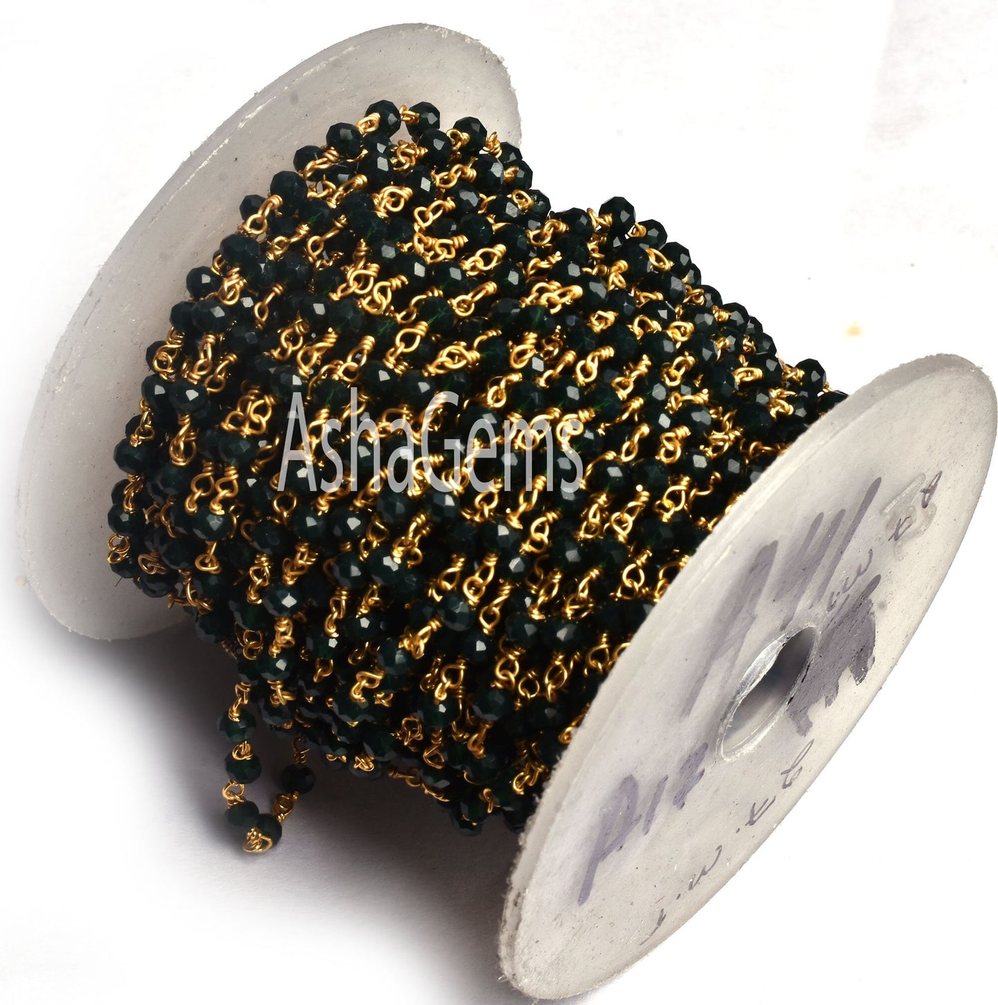 5,10,25,50 Feet,Black Spinel Hydro Faceted Rondelle Beaded Gold Plated Rosary Chain Jewelry Making Finding Wire Wrapped Chain,4mm,Chain Sale