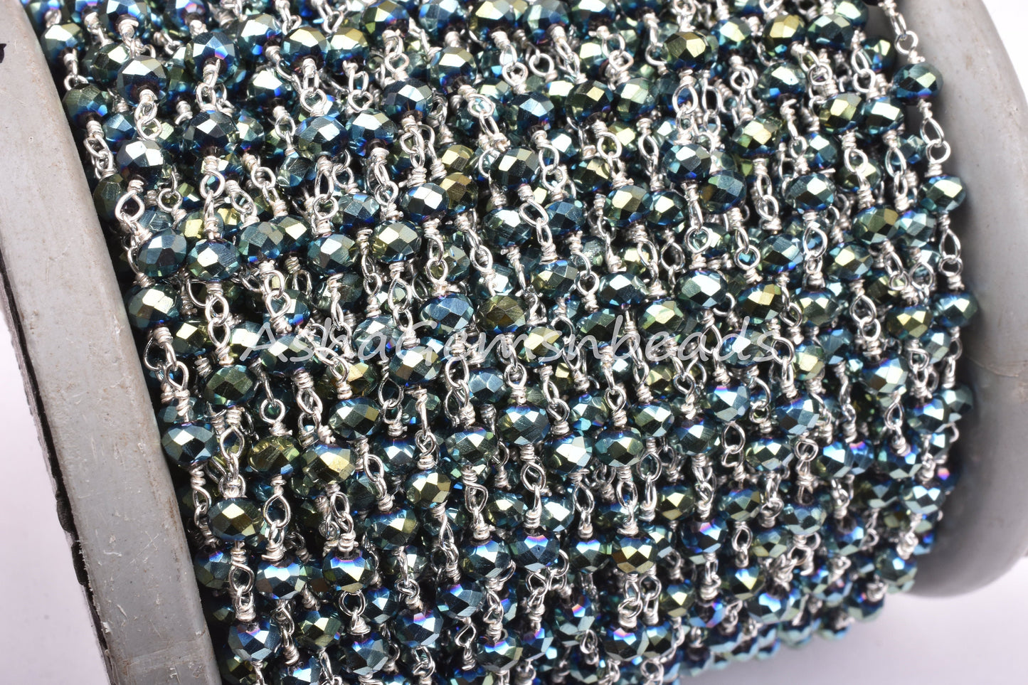 3,5,10,25 Ft Mystic Pyrite Hydro Faceted Rondelle Beaded Rosary Chain Silver Plated Wire,Jewelry Making Finding,Wire Wrapped Chain 3-3.5 mm