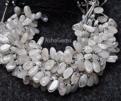 White Moonstone Smooth Uneven Oval Shape Gemstone Beads, 7" Strand Natural Fire Rainbow Moss Moonstone Beads, Side Drill Oval Plain Beads